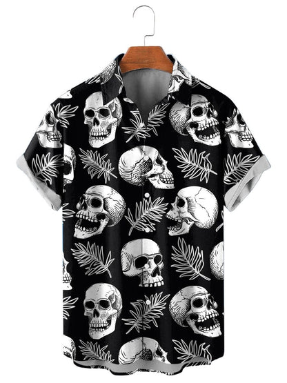 Mexico Sugar Skull Fashion Men's Shirts Funny Skull 3D Print Streetwear Short Sleeve Hawaiian Shirt Print Lapel Shirts For Men