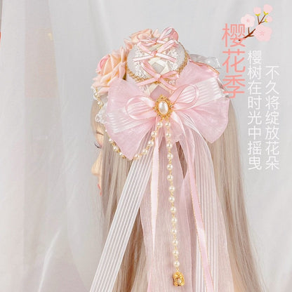 Chapéu de Aba Lisa Lolita Branco Rosa Versátil Lo Flor Casamento Elegante Acessórios de Cabelo