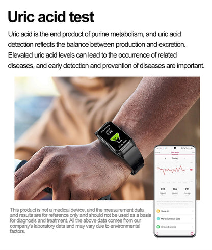 ECG+PPG Smart Watch Health Monitoring Blood Pressure Uric Acid Blood Fat bracelet Bluetooth Call Reminder Waterproof SmartWatch