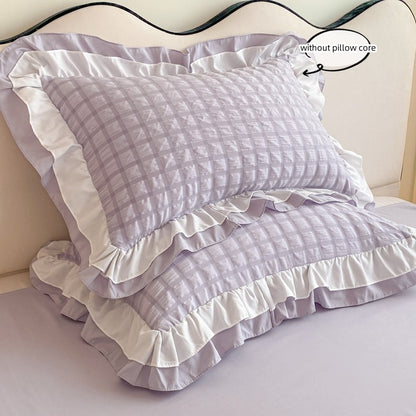 Conjunto de cama de renda coreana 3 peças de seersucker (1*Capa de Edredom + 2*Fronhas, Sem Enchimento) para quarto de hóspedes