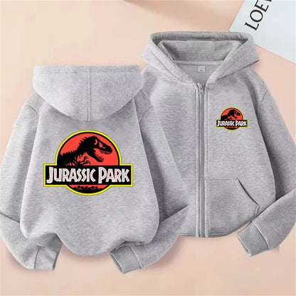 Jurassic Park dinosaur boy black Girls Hoodie tops Suitable age 3-12 Children's Sweatshirt coat Autumn Zipper style Clothing
