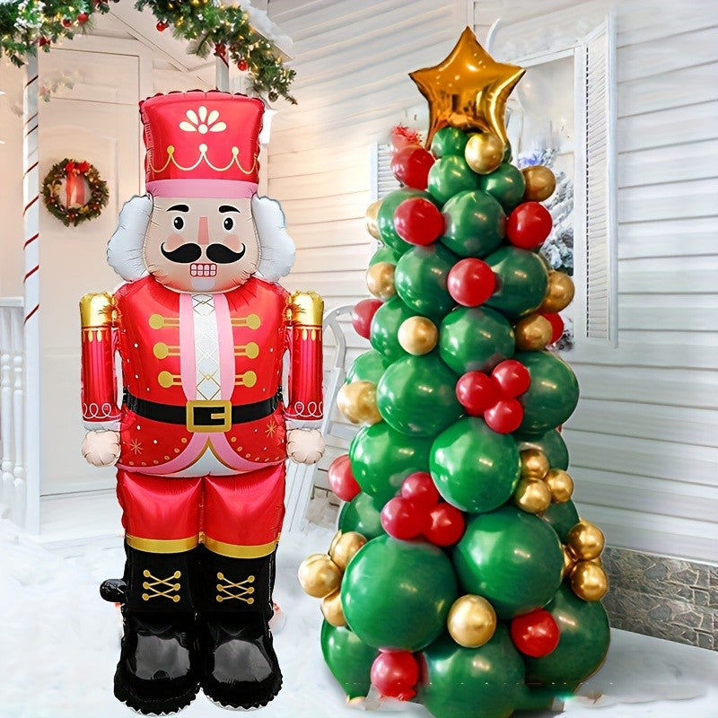 1 Christmas Standing 48-Inch Nutcracker Balloon, Pink and Red Birthday Party Atmosphere Decorations, Indoor/Outdoor Event Props