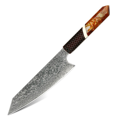 Professional Japanese Kitchen kiritsuke Knife 67-layer Damascus Steel Custom 8 inch Chef Knife with multicolour Resin Handle