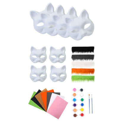 DIY White Pulp Mask Kit Fun Therians Mask Fox Cat Mask Children's Handmade Graffiti Half Face Mask for Masquerade Cosplay Party