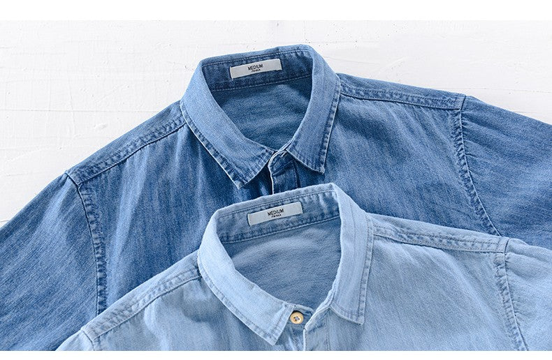 Men Denim Shirt , Thin Summer Half Sleeve Casual Top, Loose Trendy Handsome Short Sleeve ?Camping Denim Short Sleeve Jacket