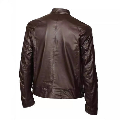 Casual High Quality Men's Slim Fit Biker Leather Jacket Stand Collar Pocket Decorated Motorcycle Style Casual Outerwear 5XL