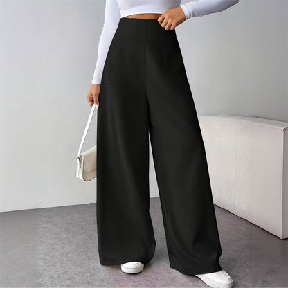 Women Elegant Wide Leg Pant 2025 Fashion New In High Waist Solid Trousers Office Lady French Pants Female Casual Street Clothing