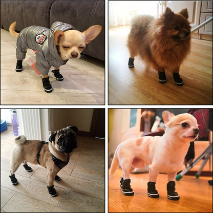 4 unidades/conjunto de sapatos de inverno para cães, botas de neve quentes com forro de lã, sapatos à prova d'água para filhotes de gato, acessórios para cães chihuahua e yorkie
