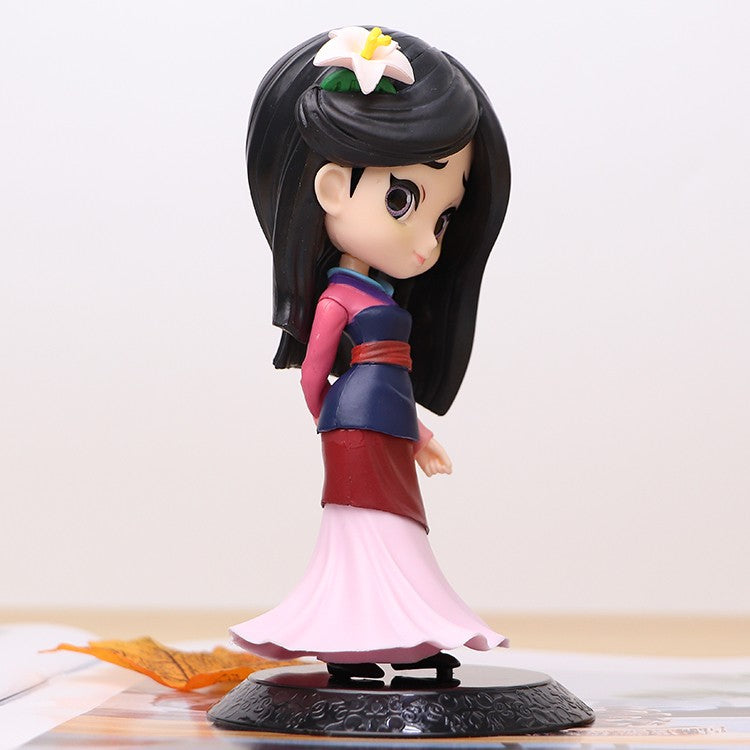 Miniso 14cm Princesas Q Posket Bonecas Elsa Anna Mulan Tinker Bell Elsa Aladdin kawaii Brinquedo para Bolo Decoração Modelo menina presente