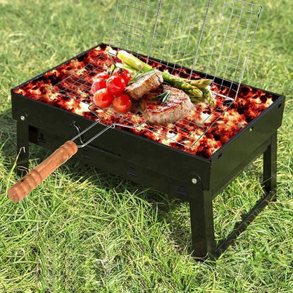 Stainless Steel Barbecue Rack Foldable Portable Long Handle Barbecue Basket Large Capacity Grilling Net Barbecue Tools