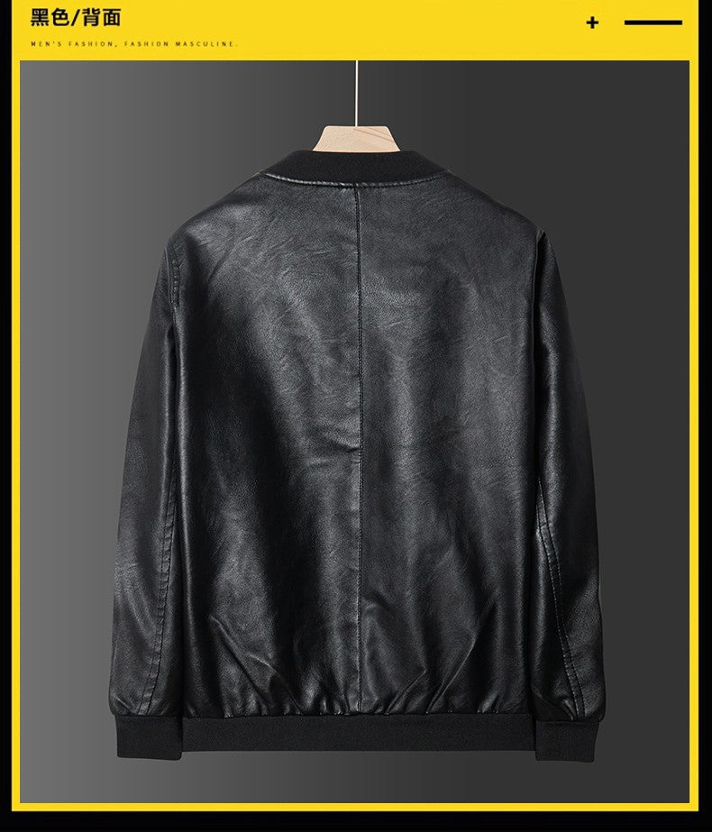 Men PU Leather Jacket Men Coats Windproof Motorcycle Autumn Stand Collar Travel Black Zipper Winter Business Zipper Overcoat