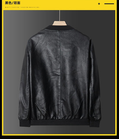 Men PU Leather Jacket Men Coats Windproof Motorcycle Autumn Stand Collar Travel Black Zipper Winter Business Zipper Overcoat