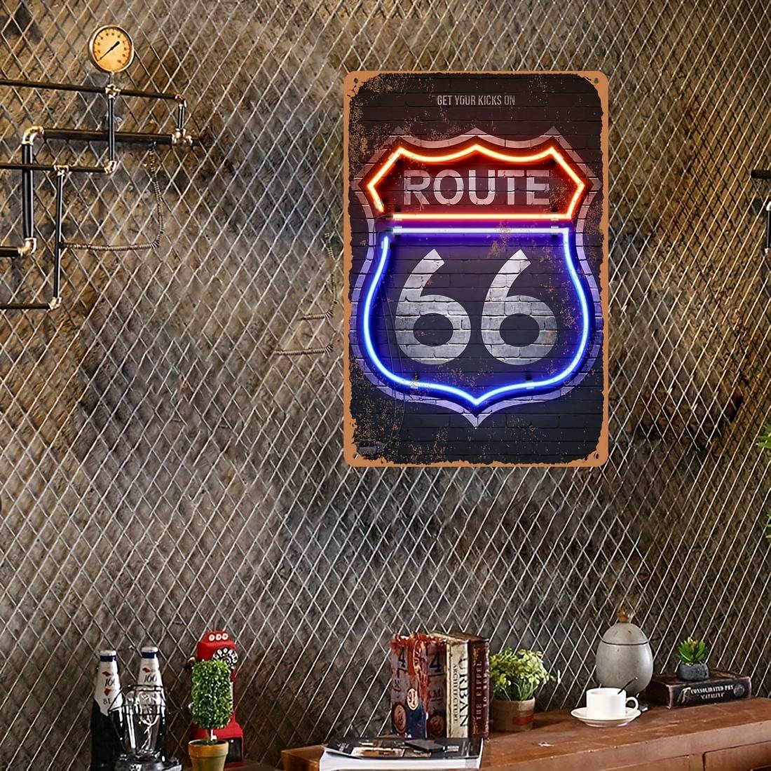 A retro Route 66 neon aluminum sign interesting Route 66 aluminum poster bar decoration restaurant decoration street decoration