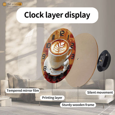 Rustic Coffee Cup Wall Clock, Oil Painting Style Cafe Decor, Vintage Latte Art Timepiece for Kitchen