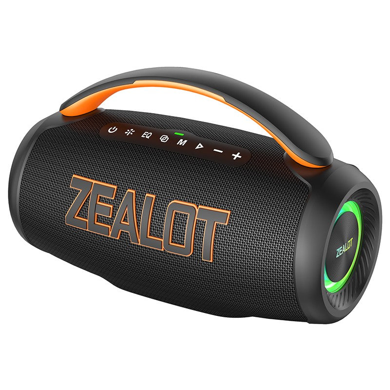 Caixa de Som Portátil Bluetooth Zealot P12 60W com IPX6 à Prova d'Água, Alça Confortável, Iluminação Controlável, TWS, AUX