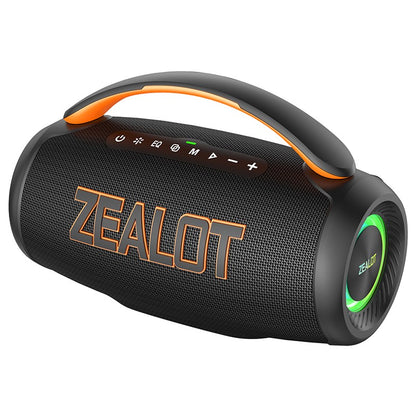 Caixa de Som Portátil Bluetooth Zealot P12 60W com IPX6 à Prova d'Água, Alça Confortável, Iluminação Controlável, TWS, AUX