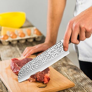 ZENG 8pcs Chef Knife Kitchen Knives Set Hammer Pattern Sharp Cutting Blade Meat Salmon Slicing Knives Santoku Knives Kitchen