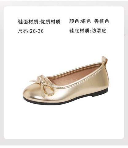 Elegant Girls Shoes Metal Colored Princess Casual Flats Soft Mary Jane Shoe Children Gold Silver Classic Ballet Flats Shoe 26-37