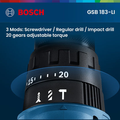 Bosch GSB 183 Parafusadeira Furadeira de Impacto a Bateria Sem Escovas 56Nm Torque Ferramentas Elétricas Multiuso para Madeira Pedra Metal