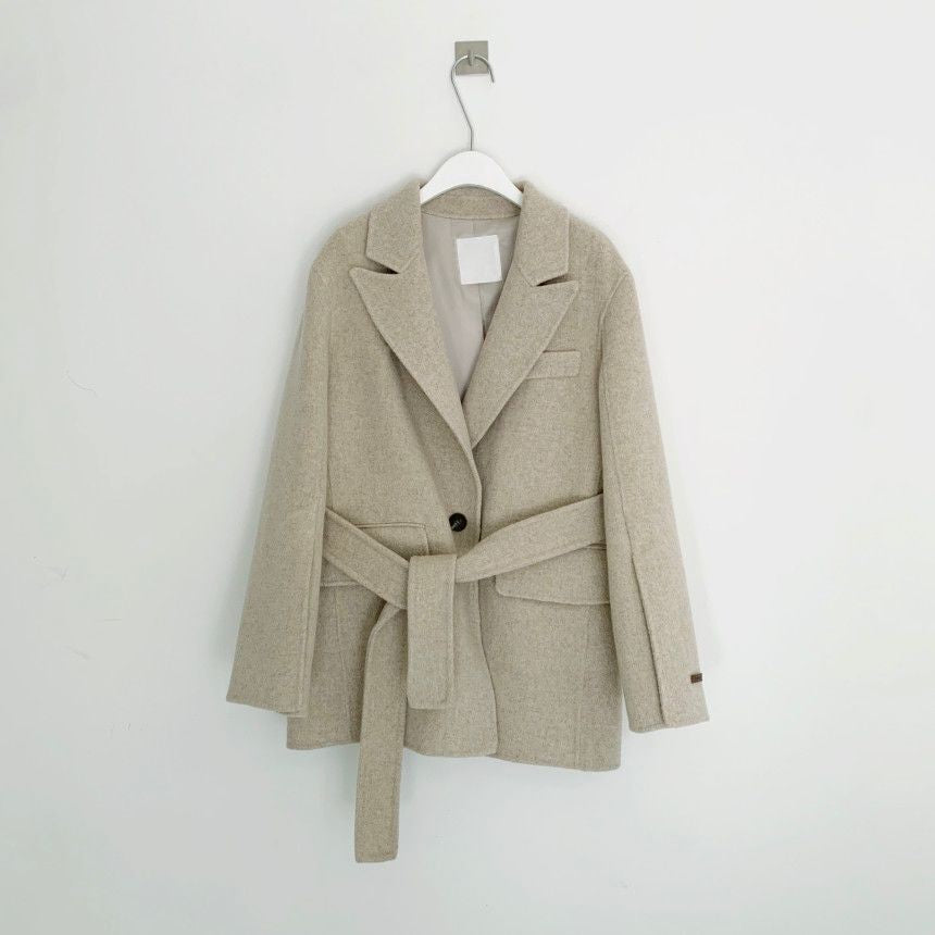 Retro Chic Autumn Winter Woolen Coat One Button Long Sve Suit Collar Waist Cinched Side Slit Warm Knitwear for Women