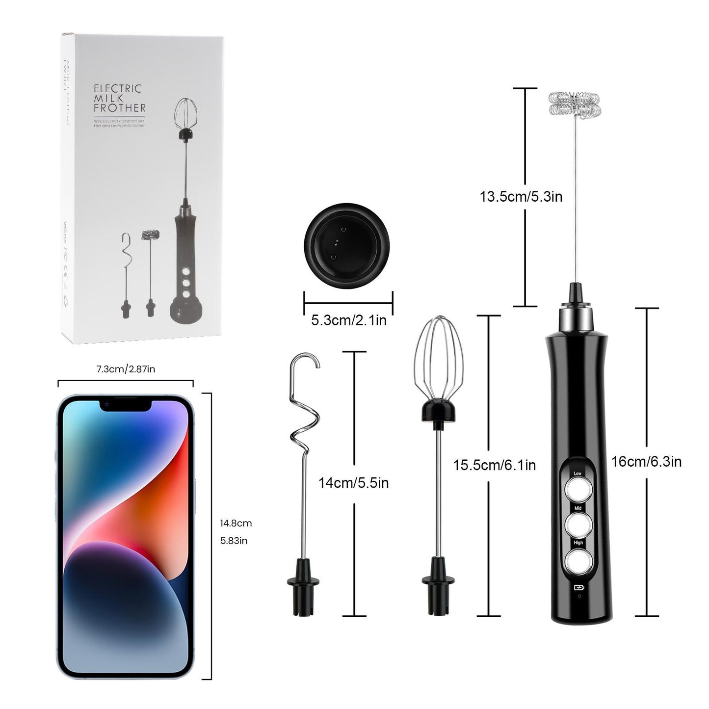 Espumador de Leite Elétrico Sem Fio Recarregável - 3 Velocidades, Batedor de Espuma Portátil para Latte, Cappuccino, Chocolate Quente - Recarregável por USB