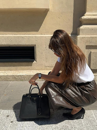 Street PU Leather Bloomers Women Elastic Waist Hip Hop Wide Leg Pants Street Balloon Lace Up Jogger 2025 Autumn New Casual Pant