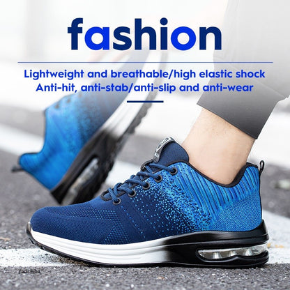 Sapatos de segurança leves para mulheres e homens, tênis de trabalho com amortecimento de ar, sapatos com bico de aço, botas de segurança para construção, sapatos de trabalho anti-impacto.