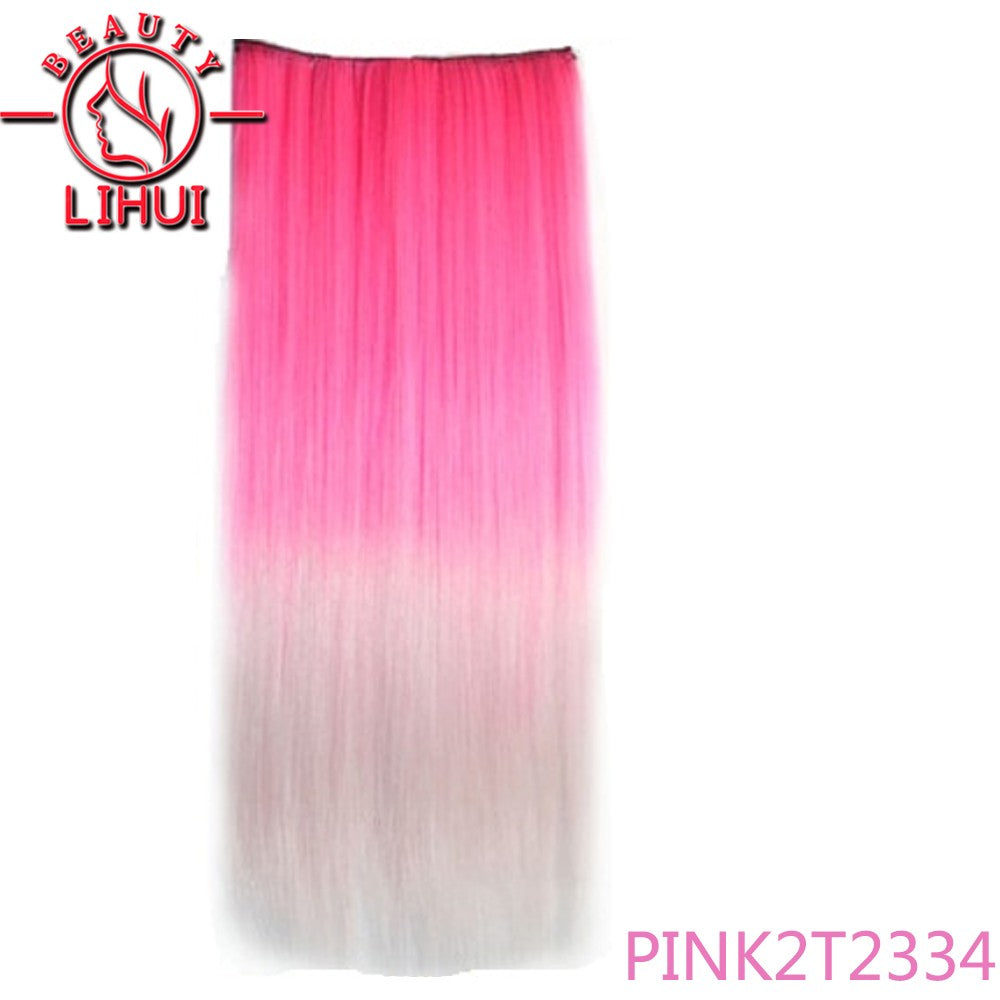 Extensões de cabelo sintéticas com clipe, longas e lisas, com 5 clipes em uma única peça, extensões de cabelo multicoloridas LIHUI