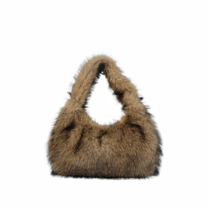 Solid Color Plush Dumpling Bag Simple Style Niche Design Faux Fur Handbag Tote Small Women's Underarm Hobo Bag