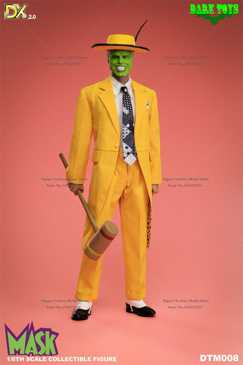 DARK TOYS DTM008 DX 2.0 Versão de Luxo 1/6 A Máscara Jim Carrey com Rosto Verde Terno Amarelo Figura de Ação 12 polegadas Modelo para Exibição