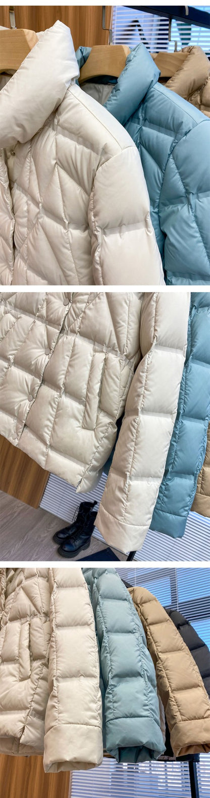 Janveny 2025 New Autumn Winter Lightweight Puffer Jacket Women Long Sleeve Single Breasted Duck Down Coat Female Short Parkas