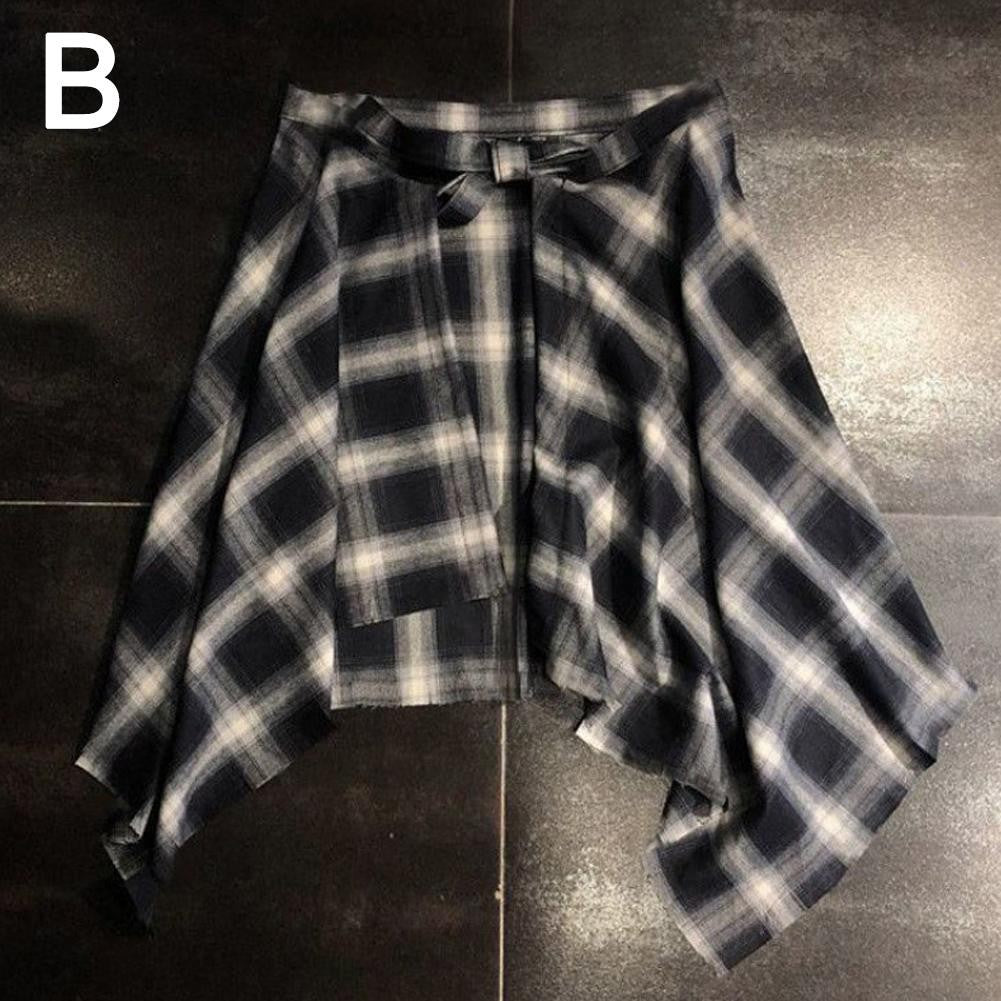 Casual Retro Irregular Women Plaid Skirt Bow-knot Elastic Waist Shirt Style Blue White Lattice Mini A-line Shortskirt