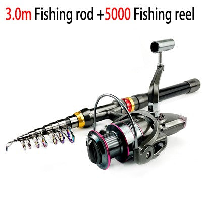 Vara de Pesca e Carretilha de Fibra de Carbono 1.8-3.6m Super Dura Vara de Pesca Telescópica Kit Carretilha de Spinning Resistência Máxima 3-8kg Pesca