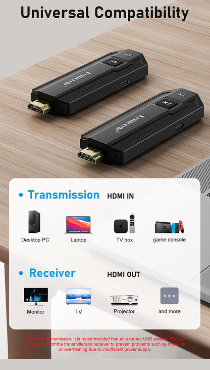 Kit Transmissor e Receptor de Vídeo HDMI Sem Fio Lemorele P50 4K, Extensor HDMI para Monitor, Projetor, HDTV, para PC, Câmera, Laptop