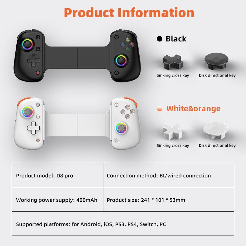 D8Pro RGB Tablet Game Controller FPS Mobile Gamepad For Switch Android ios PS3 PS4 PC Hall Trigger Joystick