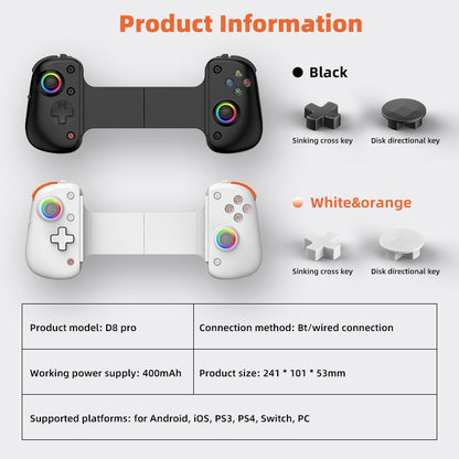D8Pro RGB Tablet Game Controller FPS Mobile Gamepad For Switch Android ios PS3 PS4 PC Hall Trigger Joystick