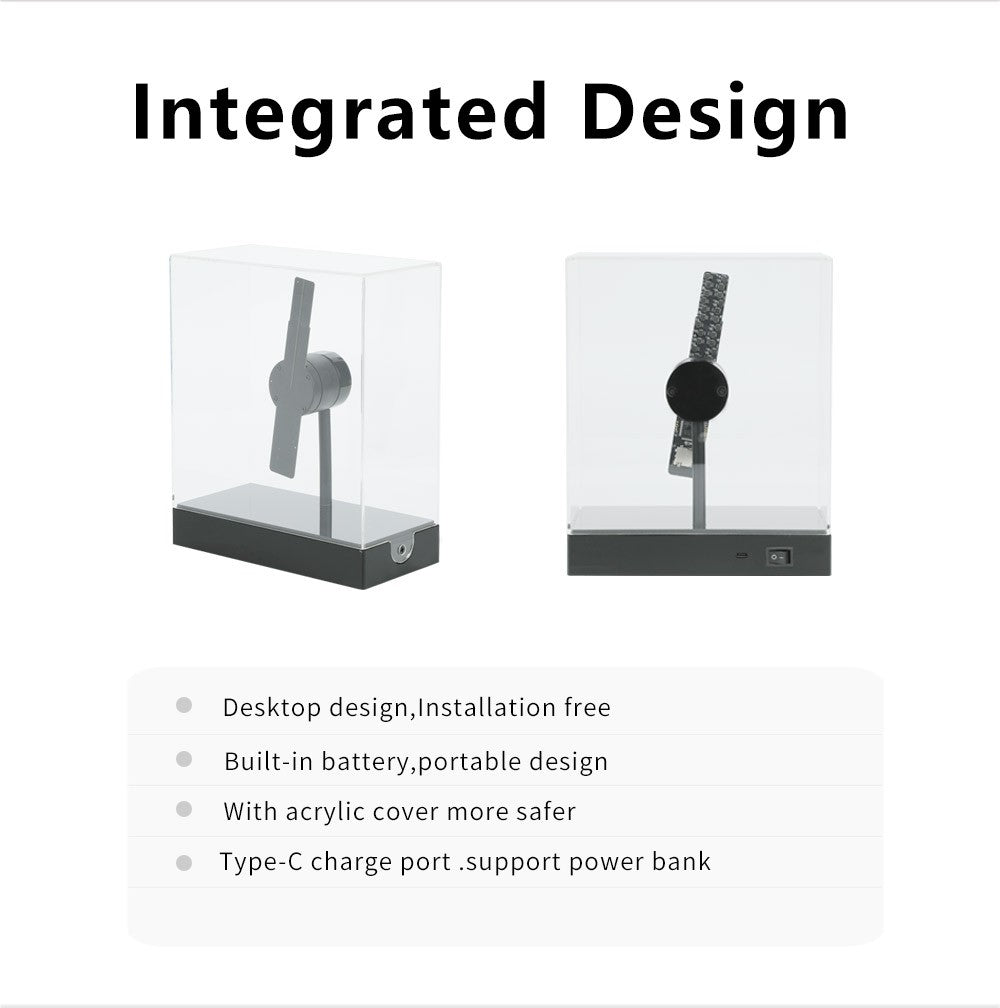 Portable Mini 3D Hologram Fan 18CM with Desktop Cover - Christmas Decoration Holographic Display, Advertising Projector for Home