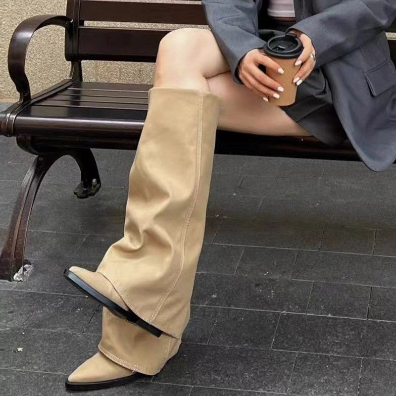 Women Pointed Toe High Boots Fashion Sexy Mid Heels Shoes Woman Chunky Trend Chelsea Boots Pumps Elegant Mujer Snow Goth Botas