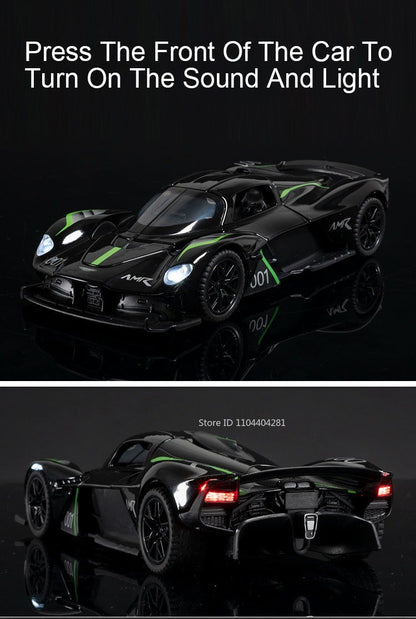 1:32 Valkyrie Vulcan Liga Carro Esportivo Modelo de Brinquedo de Metal Fundido Porta Aberta Luz de Som Carro Miniatura Puxar para Trás Menino Presente de Natal