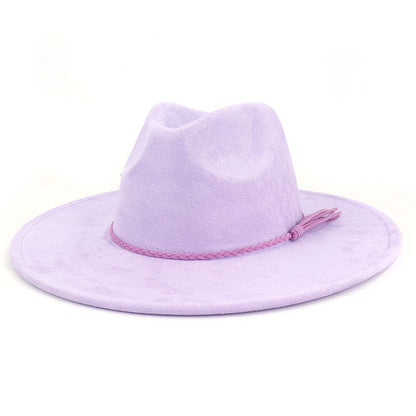 Chapéu fedora de aba larga com cinto de camurça vegana em formato de coração para homens e mulheres chapéu jazz de feltro chapéu feminino clássico
