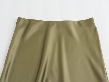 XNWMNZ Women's Fashion 2023 Flowing Satin Midi Skirt Women Vintage Elastic High