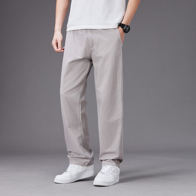 Calças Casuais Grandes Masculinas Cintura Elástica Perna Reta Ajustada Calças de Verão Masculinas Soltas de Algodão Roupa de Trabalho Plus Size Grande 6XL Cáqui Claro