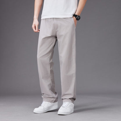 Calças Casuais Grandes Masculinas Cintura Elástica Perna Reta Ajustada Calças de Verão Masculinas Soltas de Algodão Roupa de Trabalho Plus Size Grande 6XL Cáqui Claro