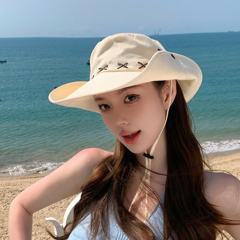 Breathable Western Cowboy Hat Adjustable Retro Wide Brim Sun Hat Mountaineering Anti UV Fisherman Sunshade Cap Unisex