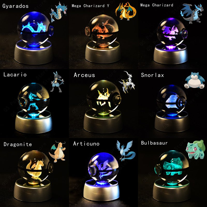 Pokemon Crystal Ball 3D Pikachu Mewtwo Mew Gengar Luz Noturna Luminária Base Pokebola Cristal Pokemon Bola de Vidro Figura Presente de Aniversário