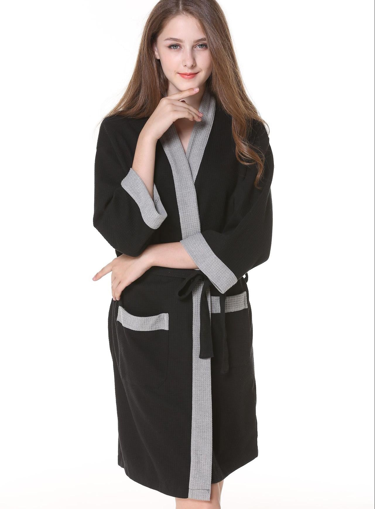 Cotton Waffle Men Kimono Bathrobe Gown Sleepwear Couple Black Robe Nightwear Loose Casual Sauna Yukata Spring Summer Home Wear