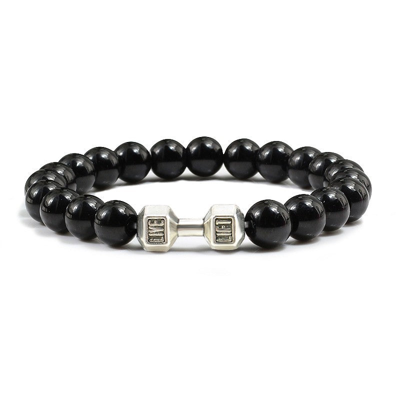 Pulseira Feminina/Masculina Ajustável Desgastada Preta, com Contas, Haltere, Joias de Yoga, Braceletes Originais