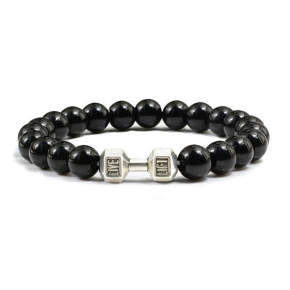 Pulseira Feminina/Masculina Ajustável Desgastada Preta, com Contas, Haltere, Joias de Yoga, Braceletes Originais
