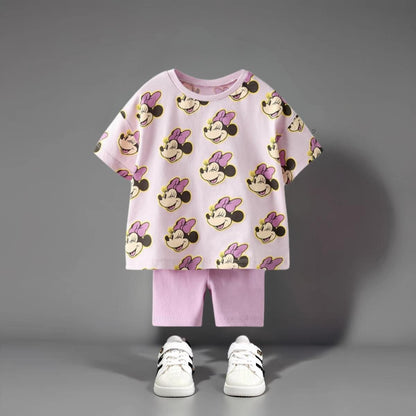 Cartoon Minnie Mouse Girls Short Sleeve Suit Boutique Children's Wear Set Summer Clothes Cartoon Cute Baby Girl T-shirt + Shorts