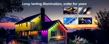 Smart Permanent Outdoor Lights Eaves Lights IP67 Waterproof Light String with App Remote Control Music Sync for House Roof Decor